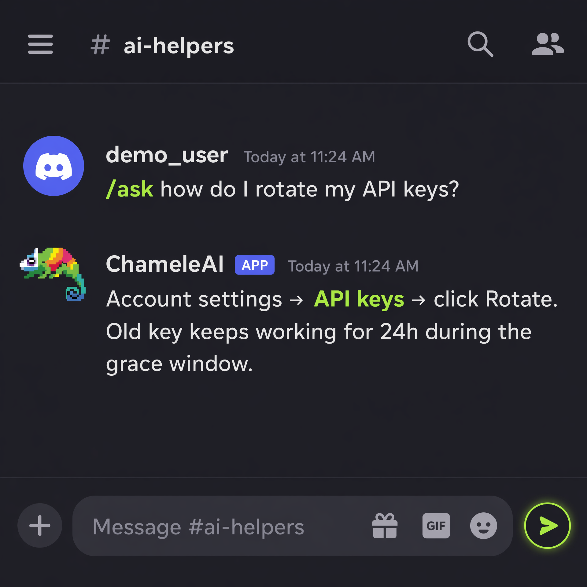 ChameleAI as a Discord slash-command bot