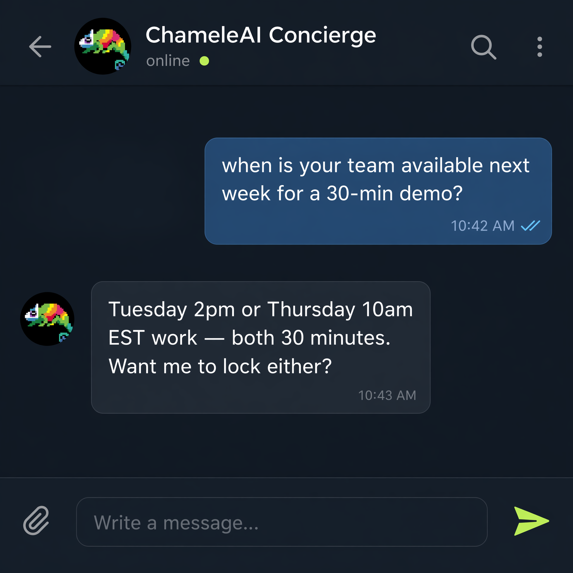 ChameleAI deployed on Telegram