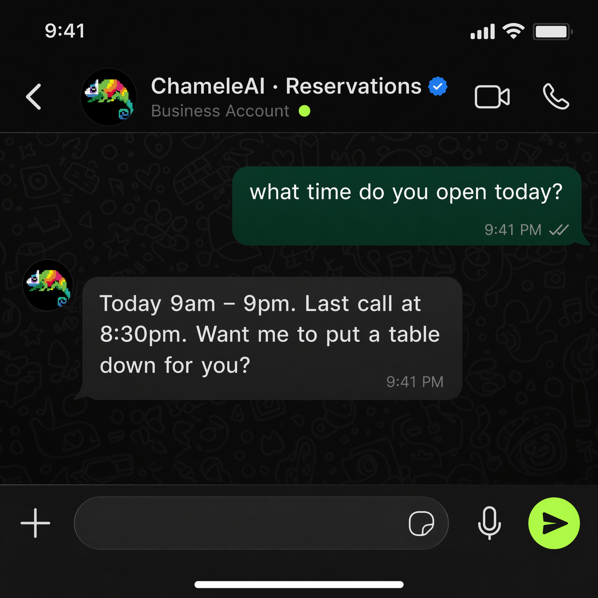 ChameleAI on WhatsApp Business